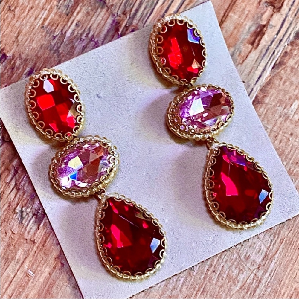 NWT Anthropologie Deepa Beaded Red & Pink Crystal Chandeliers - Picture 5 of 10